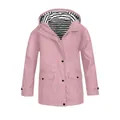 Vista dettagliata dell'impermeabile rosa con cappuccio per bambini e fodera a righe - 120cm / Top / Rosa