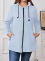 Detail view of lightweight light blue hooded windbreaker jacket for women. - 0XL / Tops / Sky Blue