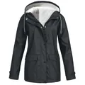 Women's fleece lined waterproof hooded jacket with warm interior and pockets - S / Tops / Dark Gray