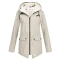 Detailed front view of women's beige outdoor hooded windbreaker jacket with warm fleece lining - Apricot
