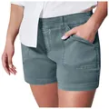 Primer plano de pantalones cortos casuales de sarga para mujer en azul empolvado. - S / Bottoms / Gris