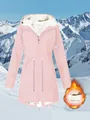 Detailed view of women's pink fleece lined hooded jacket for outdoor winter hiking - S / Tops / Pink