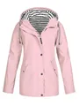 Women's waterproof pink outdoor rain jacket featuring stylish striped hood lining - S / Tops / Pink