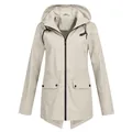 Lightweight women's outdoor windbreaker jacket in beige with black hood drawstrings - Apricot