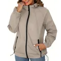 Women's lightweight beige hooded windbreaker jacket for outdoor activities - Khaki