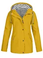 Yellow hooded waterproof windbreaker jacket with striped lining for outdoor activities - S / Tops / Yellow