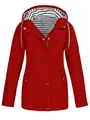 Red outdoor waterproof hooded jacket with striped lining for hiking and wind protection. - S / Tops / Red