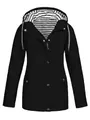 Black waterproof outdoor rain jacket for women with striped hood lining and pockets - S / Tops / Black