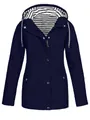 Navy blue waterproof outdoor hooded windbreaker with stylish striped lining detail - Navy Blue