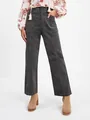 Detailed view of grey corduroy straight-leg pants for women in a professional fit - S / Bottoms / Dark Gray