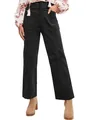 Detailed view of women's black corduroy straight-leg pants with high waist design - S / Bottoms / Black