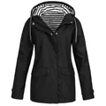 Classic black waterproof outdoor rain jacket with striped hood lining for women hiking - S / Tops / Black