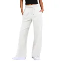 Hoch taillierte Jogginghose für Damen mit weitem Bein, Kordelzug und praktischen Taschen - Weiß