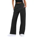 Detailansicht einer schwarzen Damen-Jogginghose mit hoher Taille und Kordelzugverschluss. - S / Unterteile / Schwarz