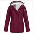 Waterproof maroon fleece-lined hooded outdoor jacket for women with warm lining - S / Tops / Burgundy