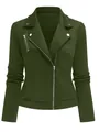 Dettaglio giacca biker da donna verde oliva scuro con motivo geometrico a trama - Taglia S / Top / Verde militare