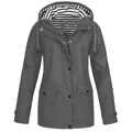 Women's dark grey waterproof outdoor windbreaker with striped hood lining detail - S / Tops / Gray