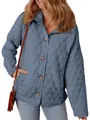 Detail view of a blue quilted jacket with button front and loose fit for autumn/winter. - S / Tops / Navy Blue