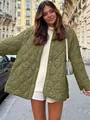 European style green quilted jacket with minimalist round neck and loose fit - S / Tops / Army Green