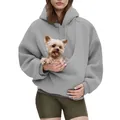 Grijze oversized fleece hoodie met functionele buidel voor huisdieren en kleine hond - Lichtgrijs