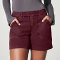 Pantalones cortos casuales de sarga elástica burdeos para mujer con bolsillos útiles - 4XL / Bottoms / Burdeos