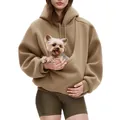 Oversized fleece hoodie met functionele zak voor huisdieren en een kleine hond. - S / Tops / Khaki