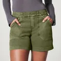 Pantalones cortos casuales de sarga verde oliva de talle alto con bolsillos y elasticidad - 4XL / Bottoms / Verde Militar