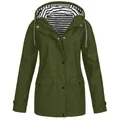 Outdoor waterproof olive green windbreaker jacket with striped hood lining detail - S / Tops / Army Green