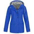 Royal blue waterproof outdoor windbreaker jacket with striped hood lining detail - S / Tops / Light Blue