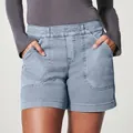 Pantalones cortos casuales de sarga azul claro de alta elasticidad para mujer con bolsillos - 4XL / Bottoms / Gris Azulado