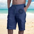 Pantaloncini cargo da uomo blu navy in lino con grafica sole e coulisse in vita - Girasole Blu Notte