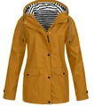 Veste d'extérieur imperméable jaune à capuche avec doublure rayée noire et blanche - S / Hauts / Kaki