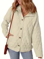 Casual cream quilted button-down jacket for women with a loose fit and round neck design. - S / Tops / Off White
