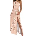 Robe longue élégante à fleurs avec une épaule dégagée et fente haute pour femme chic - 3XL / Rose