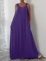 Elegant purple sleeveless maxi dress with side pockets, casual summer style and loose fit - S / Bottoms / Royal Blue