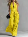 Vibrant yellow sleeveless wide-leg jumpsuit featuring stand collar and contrast stitching - Yellow