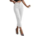 Elegante witte pantalon met hoge taille in een slanke, cropped pasvorm voor elke vrouw. - S / Bottoms / Wit