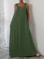 Elegantes ärmelloses Maxikleid in Olivgrün mit Seitentaschen für den Sommer - S / Unterteile / Olivgrün