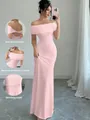Elegante abito lungo rosa a spalle scoperte con raffinato nodo intrecciato sul retro - Rosa