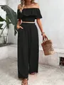 Lässiges schwarzes zweiteiliges Set mit schulterfreiem Top und weitem Bein Hosen. - S / Oberteil und Hose / Schwarz