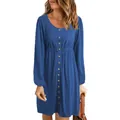 Elegantes blaues langärmeliges Minikleid mit Knopfleiste und elastischer Taille - 3XL / Unterteil (Langarm) / Blau