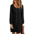 Lässiges schwarzes Langarm-Minikleid mit Knopfleiste und Gummizug - 3XL / Unterteil (Langarm) / Schwarz