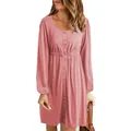 Elegant pink long sleeve button-down dress with cinched waist for spring and summer - 3XL / Bottom (Long Sleeve) / Pink