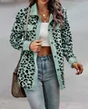 Leopard print women's corduroy shirt jacket featuring single-breasted design and loose fit - Mint Green