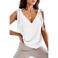Débardeur blanc à col en V avec nœuds réglables sur les épaules pour un look rétro - 3XL / Hauts / Blanc