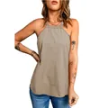 Canotta casual senza maniche con scollo all'americana da donna in tinta unita kaki per l'estate - Taglia S / Top / Kaki