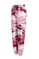 Detailed view of women's pink camouflage cargo pants with elastic cuffs and harem fit. - S / Bottoms / Pink Camouflage