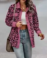 Detail view of pink leopard print corduroy jacket with single-breasted buttons - Rose Red