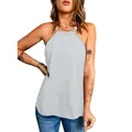 Canotta donna azzurra con scollo all'americana, top senza maniche casual a tinta unita - Bianco
