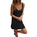 Chic black sleeveless waffle knit mini tank dress in a loose relaxed fit for women - S / Top And Bottom / Black